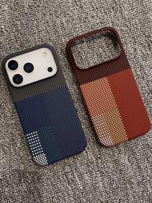 KOOLIFE Red-Brown Colorblock Woven Plaid Magnetic Phone Case, Hard Shell With Faux Woven Texture, Matte Finish, Business Minimalist Style, Pocket-Sized, Scratch-Resistant, Wear-Resistant, With Lens Protection, Compatible With IPhone 18 Pro Max, 17, 17 Pro Max, 16 Pro, 15 Pro Max, 13 And 14 - Red Plaid - View 3