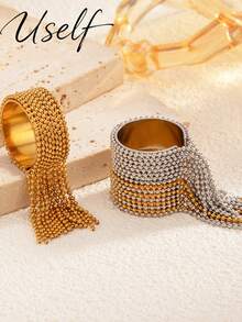 Uself 3pcs/2pcs/1pc European And American Luxury Tassel Open Ring, Exquisite Gold Open Ring, Versatile High-End Women's Hand Accessory, Daily Party Holiday Gathering Jewelry Accessory, Exquisite Women's Gift - Multicolor - View 4