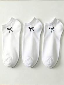 1/5 Pairs Bowknot Minimalist Comfortable Breathable Women's Boat Socks, Classic Solid Color Short Socks, Suitable For All Seasons Daily Wear - White - View 5