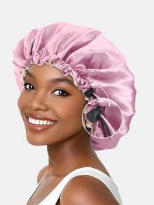 1pc Women's Double Layer Satin Sleep Cap, Beauty Perm Cap, Chemotherapy Cap With Adjustable Buckle, Suitable For Daily Use - Khaki - View 7