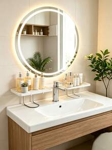 1pc Bathroom Faucet Storage Rack, No‑Drill Wall‑Mounted Squishy‑Textured Organizer, Multi‑Color Simple Solid Pattern Plastic Material, All‑Season Minimalist Style For Adults, Vanity Sink Washroom Countertop Bathroom Household Occasion Christmas - Multicolor - View 4