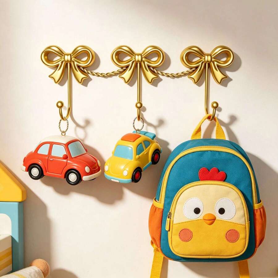 Gold Bow Wall Hook, Wall-Mounted, Gold Hook, Suitable For Coats, Towels, Room Decor, Bathroom, Cute & Charming Decoration, Office - Gold - View 1