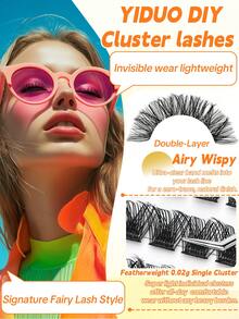 YIDUO Pre-Glued Cluster Lashes For Adults - Self-Adhesive Natural Cosmetic Eyelash Extensions, The Set Includes Exclusive Non-Stick Tweezers Fishtail/C Curl, 8-14mm Mixed Length, Beginner-Friendly, Lightweight Wispy Cat Eye Look, Long-Lasting - C - View 7
