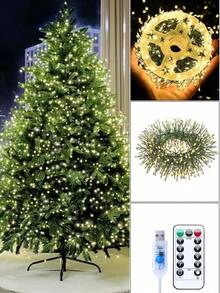 USB Powered LED Christmas Tree String Lights, 8 Lighting Modes, With Remote Control, Timer, Adjustable Brightness Warm White Star Lights, Green Wire Decorative Lights, Suitable For Christmas Tree, Holiday Indoor And Outdoor Decoration - One Size Fits All - View 2