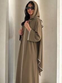 2pcs/Set Fashion Muslim Long Robe Dress With Hemming Classic Versatile For Women's Daily Wear Abaya (Long Scarf + Muslim Dress) - Multicolor - View 1