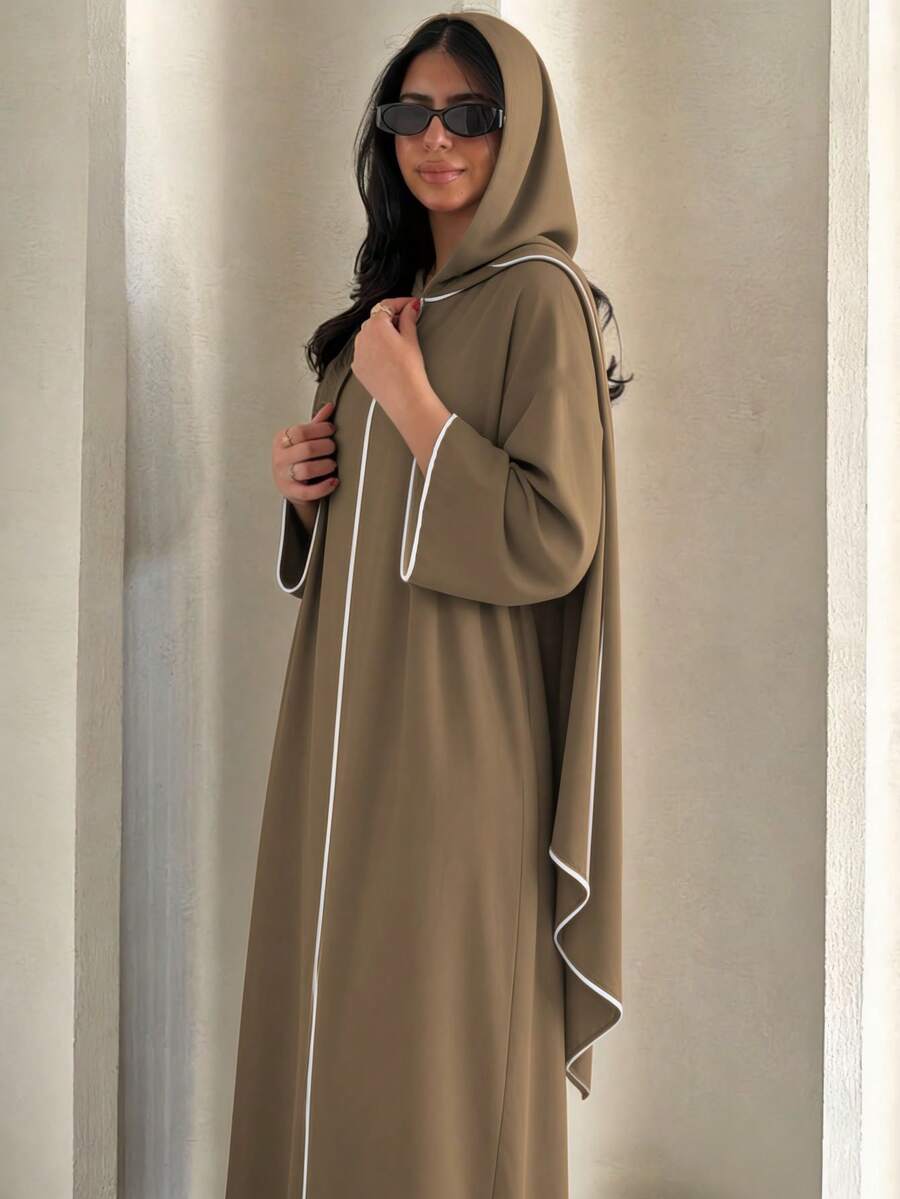 2pcs/Set Fashion Muslim Long Robe Dress With Hemming Classic Versatile For Women's Daily Wear Abaya (Long Scarf + Muslim Dress) - Multicolor - View 1