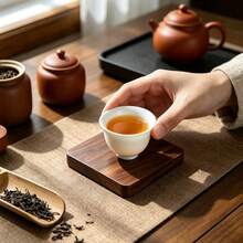 Natural Solid Wood Coaster, Square Heat-Resistant Anti-Scald Non-Slip Cup Holder, Home Coffee Tea Cup Mat, Kitchen Dining Table Decoration Pad - 13cm Square Coaster - View 3