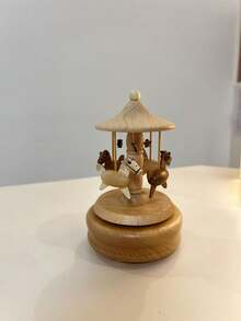 1pc Square Round Base Rotating Carousel Music Box, Requires Pressing Switch To Rotate Bottom Mechanism - Multi-color - View 2