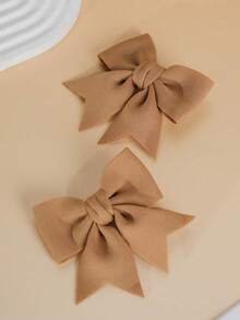 2pcs Girls Brown Bowknot Hair Clips, Fashionable & Cute For Everyday Use - Brown - View 2