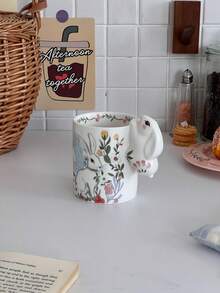 Flower Rabbit, Rabbit Ear Handle Cup, Fun Cup, Cute Rabbit Ear Handle, Suitable For Daily Office Use, Such As Coffee, Juice Or Milk, Applicable For Home, Office Or Restaurant, Holiday Back To School Season Gift, Exquisite Souvenir Gift - Multicolor - View 3