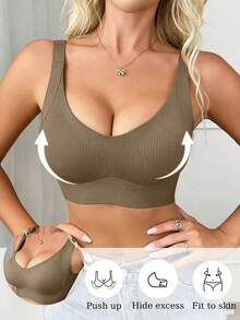 5 Pcs  Women's Wire-Free Seamless Bra, Adjustable Shoulder Straps, Supportive And Shaping Bra,Ribbed Push-Up Bra,Sports Bra,Women's Underwear - Multicolor - View 8