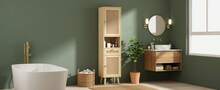 Bathroom Storage Made Of Wood With Storage With Doors Freestanding White - Natural - View 4