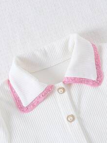 Autumn Girls' Fashion Casual Colorblock Ribbed Jacket And Skirt Set - Pink - View 3