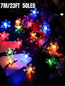 1PC Solar String Light,20/50/100LED Christmas Light,8 Lighting Modes,Outdoor Waterproof Fairy Light,Solar Snowflake Light String,Garden,Courtyards,Houses,Christmas Trees,Weddings,Camping,Holiday Parties,Pavilions,Fences,Balconies,Christmas Decoration - Solar Powered Snowflake String Lamp - View 13