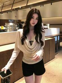 Early Autumn Sheer Scoop Neck T-Shirt Women Slim Fit Flattering Sexy Top, Layering With Innerwear Required - White - View 6