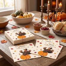 20/40/60pcs Thanksgiving Disposable Paper Napkins, 2-Ply Cartoon Turkey Pumpkin Maple Leaf Print Party Napkins, Suitable For Friendsgiving Party, Autumn Harvest Celebration, Baby Shower, Bridal Shower, 6.5*6.5 Inches - Multicolor - View 3