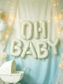 40英寸/16英寸“Oh Baby”字母气球横幅套装 - 象牙色铝箔字母气球，配丝带和吸管，适用于婴儿派对装饰、性别揭晓派对、生日装饰、中性婴儿房庆祝活动、迎婴派对、生日派对、婴儿派对装饰 - 彩色 - 查看 5