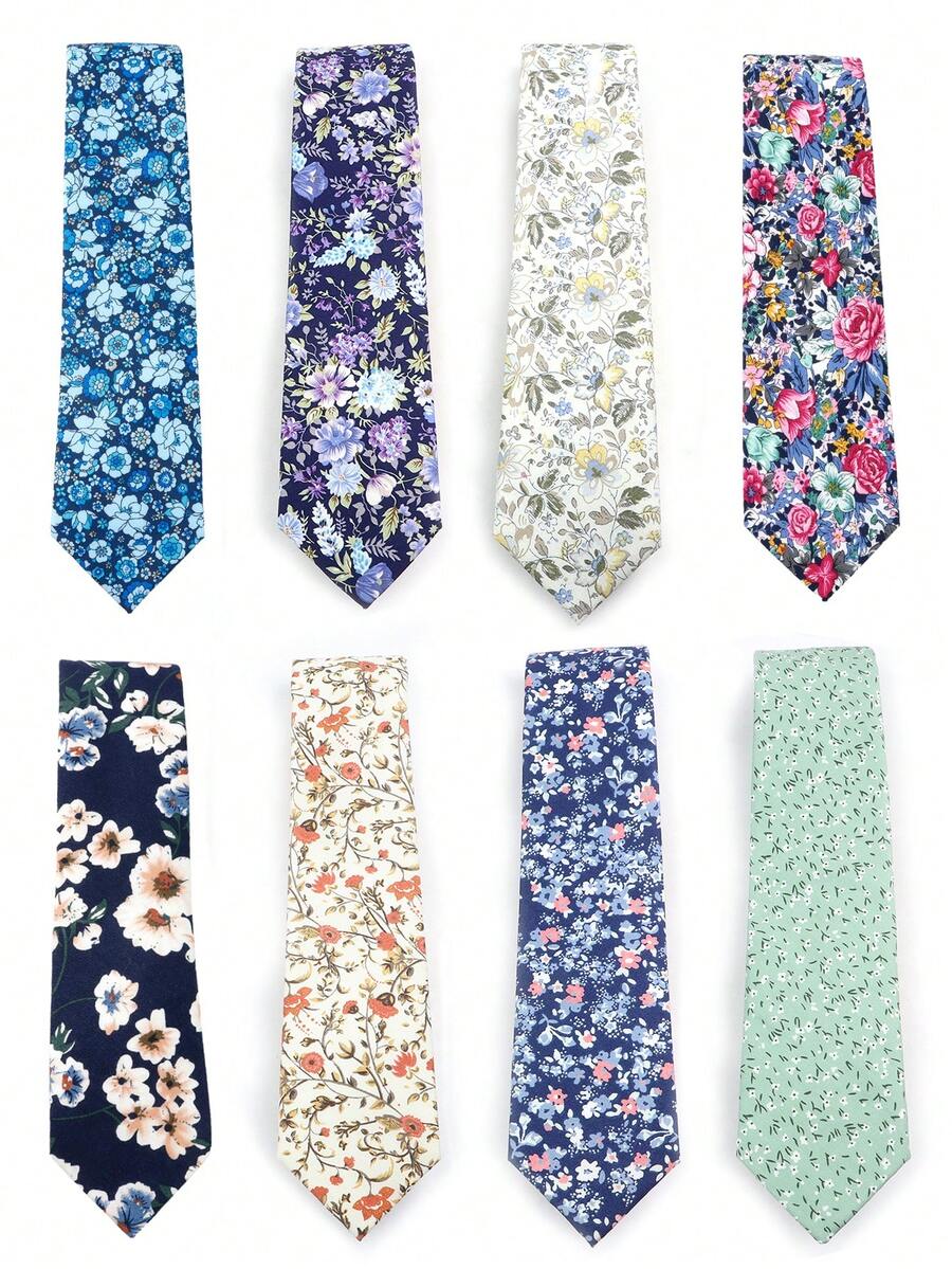 ZONFAZ 1pc Men Fashion Ditsy Floral Printed Tie, 2.4-2.6 Inch Width, Soft Skin-Friendly Material, Suitable For Weddings, Parties, Dates And Other Occasions Men Necktie