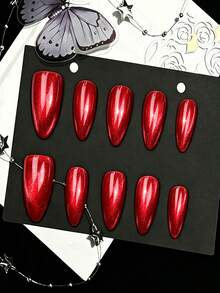 Premium Almond Cat Eye Press-On Nails, Easy-To-Wear Fashionable Bright Red Magnetic Glitter False Fingernails, Reusable Artificial Nail Tips, Suitable For Women Christmas Wedding Party Manicure Products - Multicolor - View 11