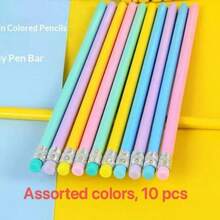Mixed Color 10pcs/20pcs HB Pencils, Macaron Colorful Triangular Barrel Glossy Linden Wood With Eraser, For Learning Writing And Exam Practice - Assorted Colors, 10pcs - View 6