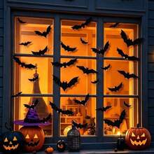 36pcs 3D Realistic Paper Bats Wall Decor, Black Bat Stickers, Halloween Cos Party Home Background Decoration - Multicolor - View 5