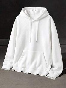Men's Solid Color Hoodie Sweatshirt Spring/Autumn Style Kangaroo Pocket All-Match Versatile Casual Pullover Top - Khaki - View 1