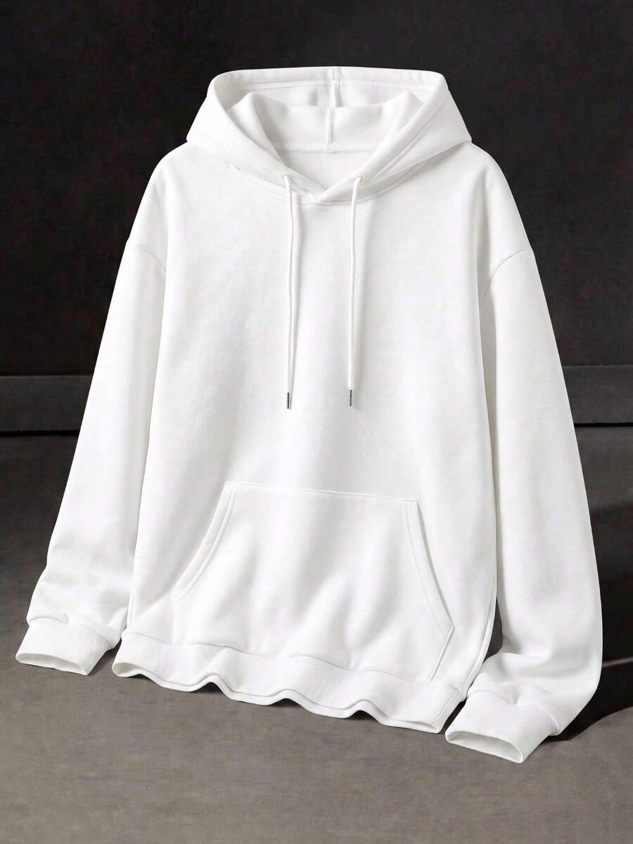 Men's Solid Color Hoodie Sweatshirt Spring/Autumn Style Kangaroo Pocket All-Match Versatile Casual Pullover Top - Khaki - View 1