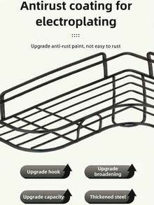2 Pieces/3 Pieces4-Piece No-Drill Stainless Steel Bathroom Storage Rack/Accessory Set, Corner Shower Rack, Wall-Mounted Adhesive Shower Rack, Shower Gel Holder, Shampoo Holder, Soap Holder [Razor Holder And Air Freshener Also Available]. - Black - View 4