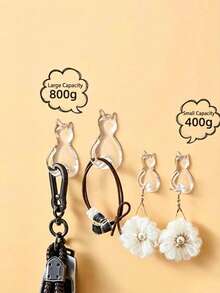 1/2pcs Transparent Waterproof Cat Tail Shaped Self-Adhesive Wall Hooks, Minimalist Cute Cat Design Hanging Hooks, Suitable For Kitchen, Bathroom And Bedroom, Cute Practical Wall Decor Hooks, Can Be Used For Christmas And Halloween Decoration, Flags - Multicolor - View 3