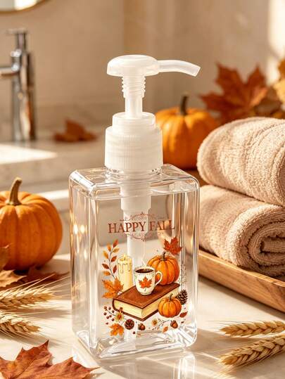 "HAPPY FALL" Şeffaf Vakum Pompalı Şişe | Sonbahar Yeniden Doldurulabilir Basmalı Şişe, Sızdırmaz Plastik Seyahat Dispenseri Şişesi; Seyahat Köpük Dispenseri Şişesi - Şeffaf Plastik Malzeme, Parfümsüz, Lateks İçermez, (Losyon ve Fondöten İçin Uygun) El Sabunu, Diş Macunu, Şampuan, Saç Kremi vb. İçin Uygun; Seyahat Temel İhtiyacı, Şeffaf Seyahat Kozmetik Kabı (Fondöten, Nemlendirici vb. İçin Uygun) - Sadece Elde Yıkama, Yer Tasarrufu Sağlayan Tasarım. Günlük Ev Kullanımı ve Cadılar Bayramı Ev Dekoru İçin Uygun