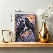 DANPERJI 1pc A5 Spiral Notebook, Atmospheric Halloween Dual Ravens Bat Art Print Cover, Note‑Taking Diary,Gothic‑Fall‑Festive Aesthetic, Home & Office Scenarios, Idea Jotting, Personal Memory Log Journal - NX-1 - View 2