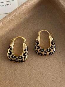 1Pair Fashionable Minimalist Leopard Print Design Vintage Luxury Style Suitable For Daily Casual Gatherings Parties Vacation Women's Hoop Earrings - Multicolor - View 1