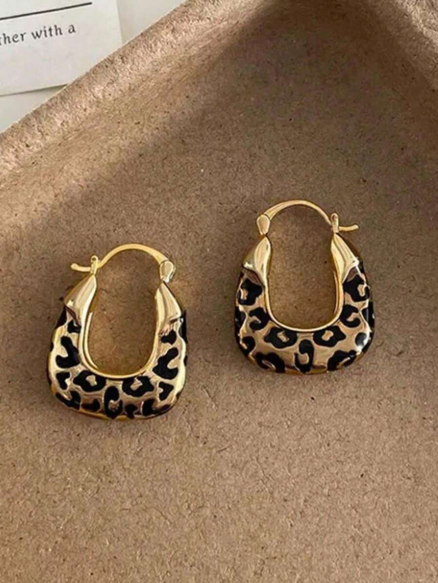 1Pair Fashionable Minimalist Leopard Print Design Vintage Luxury Style Suitable For Daily Casual Gatherings Parties Vacation Women's Hoop Earrings - Multicolor - View 1