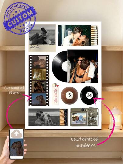 1 Peça Pôster Personalizado do Dia dos Namorados, Pôster de Colagem de Caixa de Fósforos Retrô Imprimível, Arte de Casal Personalizada, Colagem de Fotos Personalizada, Modelo Editável do Canva, Presente de Aniversário Estético, Decoração de Quarto, Arte de Parede Personalizada, Fotos Personalizadas, Coisas Personalizáveis.