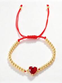 1pc Elegant Ins Style Fashion Copper Beaded Zirconia Heart Geometric Oval Natural Stone Cross Pearl Beaded Women's Bracelet, Suitable For Daily Casual Outings Shopping Parties Dates, Minimalist Design Women's Jewelry, Pearl Jewelry Natural Stone Jewelry Gift, Wedding Season Christmas - Gold + Red - View 7