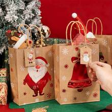 24/12/1pc Christmas Kraft Paper Gift Bags, Large Gift Bags, Christmas Paper Gift Bags With Handles, Suitable For New Year Party Christmas Holiday Gift Bags - A - View 3