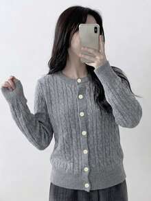 YCYC Autumn/Winter New Design Twisted Rope Button Casual Versatile Long Sleeve Cardigan For Women - Grey - View 2