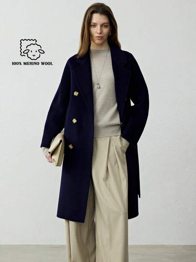 2026 Autumn/Winter New High-End Solid Color 100% Pure Wool Coat, Single-Breasted Knee-Length Women's Double-Faced Wool Coat, Double-Faced Wool Jacket, Elegant Women's Winter Coat, Women's Jacket, Women's Wool Coat, Cape Coat, Women's Winter Coat, Elegant Women's Jacket, Women's Trench Coat
