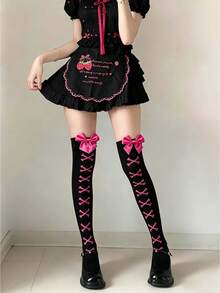 Élanzette 1 Pair Bow Y2K Lolita Over-The-Knee Socks Japanese JK Sweet Thigh-High Socks - Multicolor - View 2
