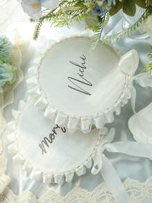 Personalized 6 Inch Wedding Handheld Tambourine With Single Row Metal Jingles & Lace Ruffle Bow, Custom Name Ribbon Tambourine For Wedding Ceremony, Bridal Shower, Reception, Party Favors & Dancing (Drumstick Not Included) - Multicolor - View 9