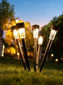 1/5/10/12pcs Black Plastic Solar Lawn Lights, Transparent Shade LED Solar Ground Stake Lights, Waterproof Outdoor Pathway Decorative Lights, Suitable For Yard, Patio, Sidewalk, Backyard, Entrance Porch - Multicolor - View 9