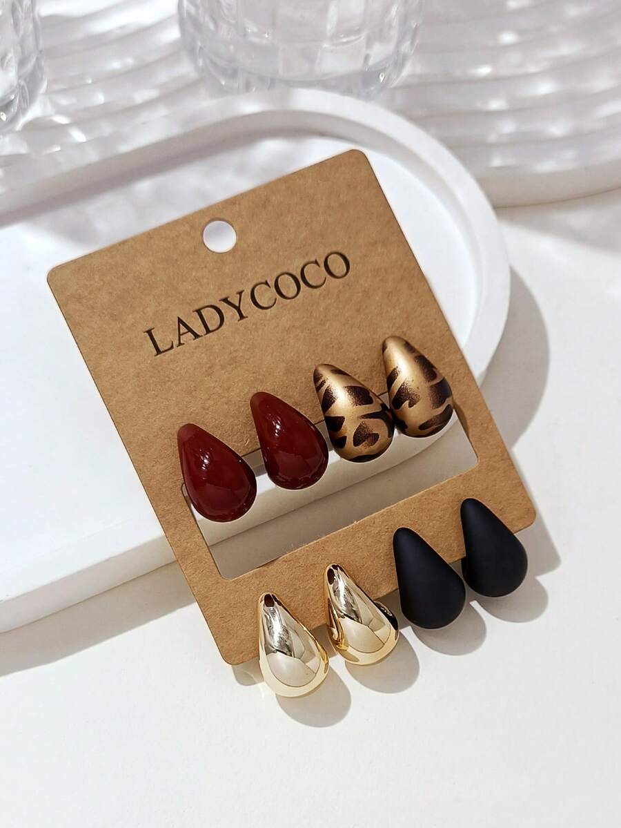 LADYCOCO 1組4對優雅多色水滴形鉤耳環,適合女性日常配戴 - 彩色 - 查看 1