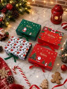 1PC Christmas Gift Boxes, Festive Decorative Holiday Wrapping Boxes With Ribbon Bow, Reusable Present Packaging For Families Christmas Party Home Gift Giving, Christmas Holiday Party Secret Santa Celebration - Multi-color - View 9