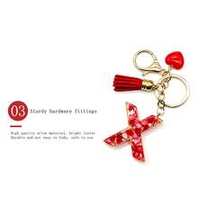 Pomegranate Style 26 Letter Keychain, Red Resin Key Chain With Heart Decoration, Tassel Crystal Bag Charm Pendant - Multicolor - View 5