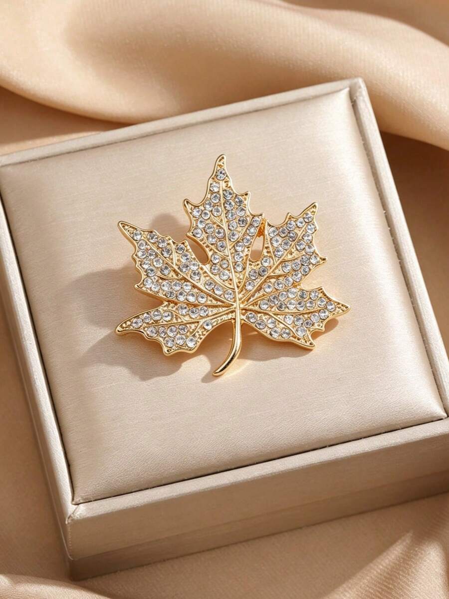 Women's Gold Maple Leaf Brooch, Sparkling Transparent Crystal Rhinestone Lapel Pin, Suitable For Matching With Suits, Scarves, Coats, Dresses, Elegant Gift For Weddings, Parties And Daily Wear - Gold - View 1
