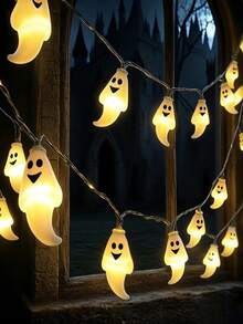 Halloween Ghost LED Light String Battery-Powered Holiday Atmosphere Fairy Lights, Battery Box Powered For Indoor Parties And Window Display Decorations, Two Sizes Available - Ghost Light String - View 10