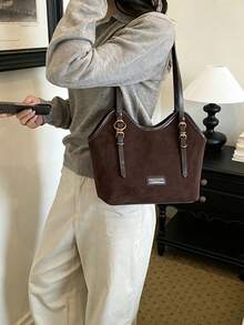 Tas Tote Besar Modis dan Elegan untuk Wanita, Tas Bahu, Tas untuk Bepergian - Kopi - View 6