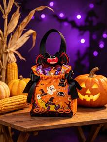 5/8/12 Pcs Halloween Candy Bags Drawstring Tote With Handles And Free Plush Doll, 100% Fabric Small Reusable Gift Bags For Trick Or Treat, Party Favors, Candy Storage, Assorted Pumpkin Ghost Bat Patterns - A - View 5