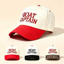 1pc BOAT CAPTAIN Letter Embroidered Baseball Cap Two‑Tone Leopard Brim Adjustable Hat For Boating Vacation Casual Street Travel - Multicolor - View 2