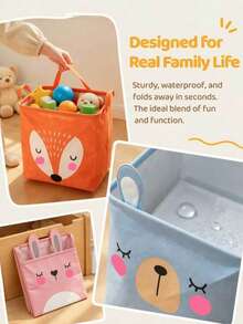 Cute Cartoon Animal Foldable Storage Basket, Waterproof Fabric Children's Toy Storage Bin With Handles, Suitable For Nursery And Bedroom - Multicolor - View 8